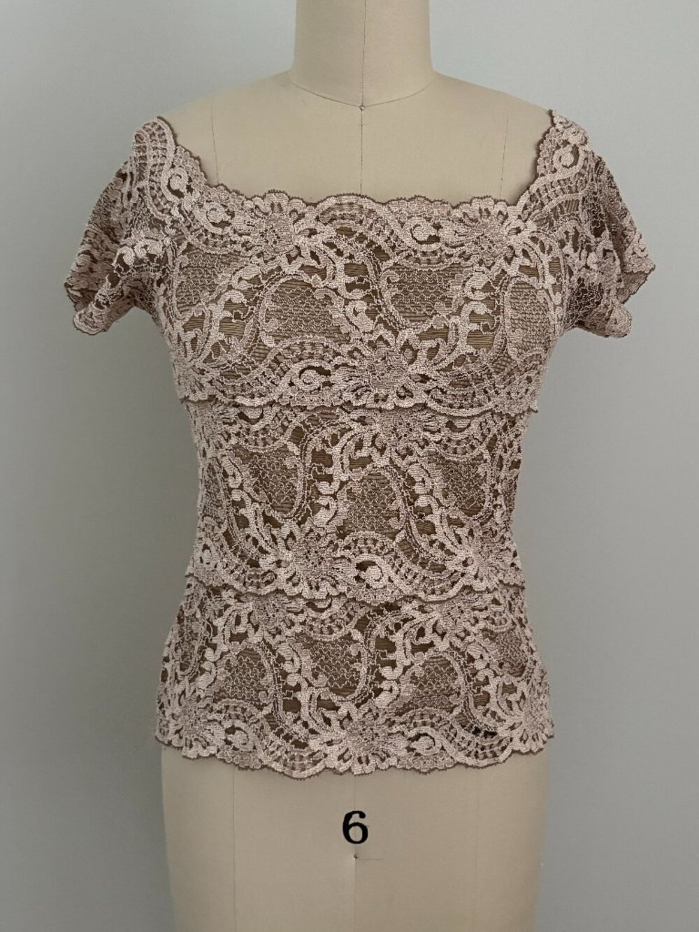 Boston Proper Coquette Romantic Tiered Floral Lace Blouse Square Neck Beige M